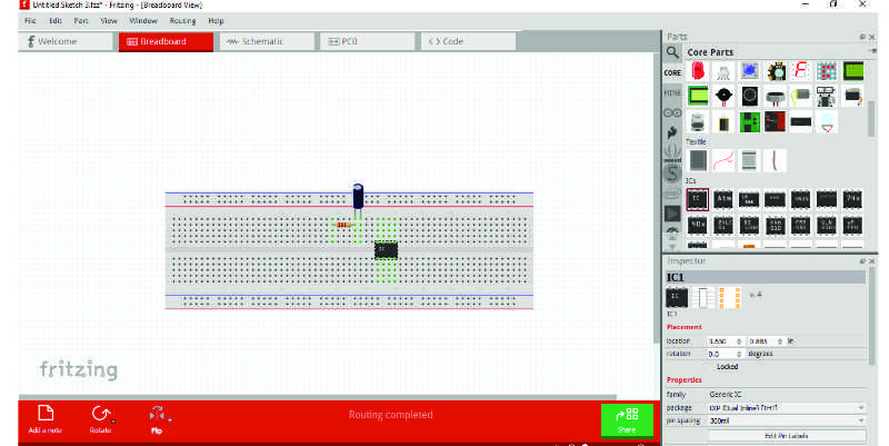 PCB design in Fritzing breadboard view