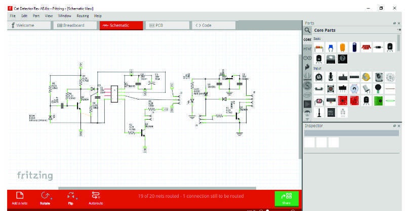 PCB design in Fritzing schematic view